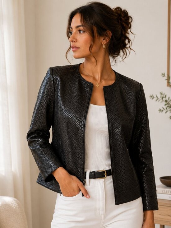 Alfani Jackets & Blazers - Alfani Petite Black Snakeskin Embossed Leather Jacket | M